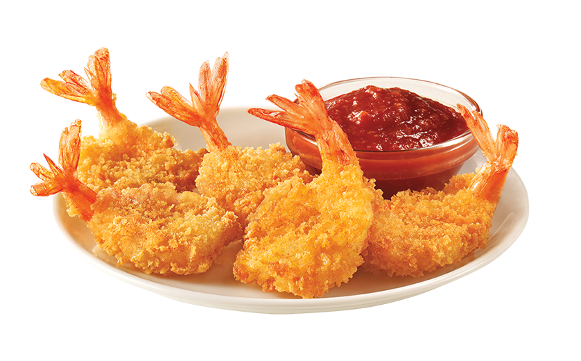 5 butterfly shrimp with sauce.